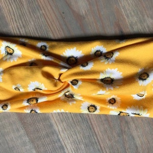 Yellow with White Flowers, Soft Twist Turban Headband, Twist Headband, Headbands for Women, Women's Headbands, Yoga Headband
