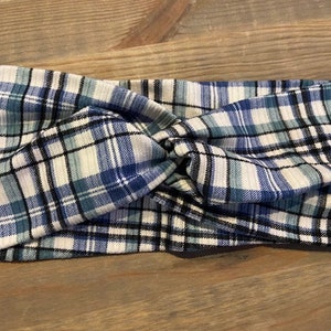 Blue and Seafoam Green Plaid, Soft Twist Turban Headband, Twist Headband, Headbands for Women, Women's Headbands, Yoga Headband