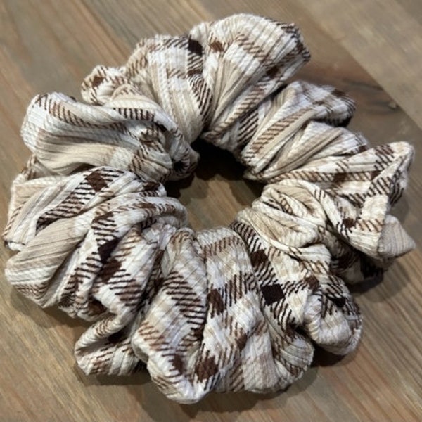 Brown Plaid, XL Scrunchie, Oversize Scrunchie, Hair Ties, XL, Large, Hair Accessories, Big Oversized Scrunchie, Hair