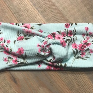 Mint Floral Ribbed Knit, Soft Twist Turban Headband, Twist Headband, Headbands for Women, Women&#39;s Headbands, Yoga Headband