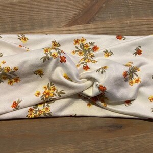 White with Yellow and Orange Flowers, Soft Twist Turban Headband, Twist Headband, Headbands for Women, Women's Headbands, Yoga Headband