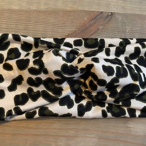 Cream with Green and Black Cheetah Print, Soft Twist Turban Headband, Twist Headband, Headbands for Women, Women's Headbands, Yoga Headband