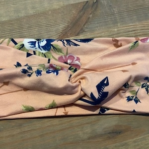 Pink with Flowers, Feathers and Arrows, Soft Twist Turban Headband, Twist Headband, Headbands for Women, Women's Headbands, Yoga Headband