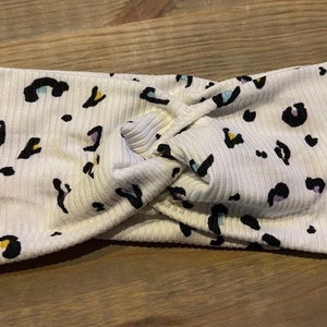 White with Colorful Cheetah Spots, Soft Twist Turban Headband, Twist Headband, Headbands for Women, Women's Headbands, Yoga Headband