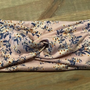 Soft Pink with Delicate White Flowers, Soft Twist Turban Headband, Twist Headband, Headbands for Women, Women's Headbands, Yoga Headband