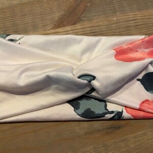 White with Pink and Coral Flowers, Soft Twist Turban Headband, Twist Headband, Headbands for Women, Women's Headbands, Yoga Headband