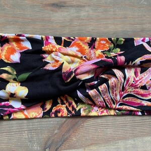 Black with Tropical Florals, Soft Twist Turban Headband, Twist Headband, Headbands for Women, Women&#39;s Headbands, Yoga Headband