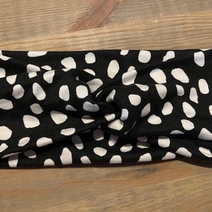 Black with White Spots, Soft Twist Turban Headband, Twist Headband, Headbands for Women, Women's Headbands, Yoga Headband