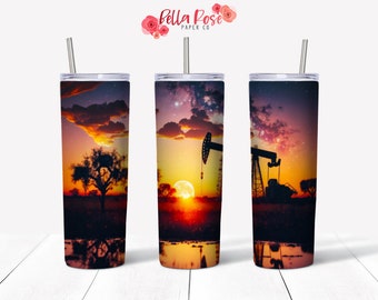 Oil Rig 20oz Skinny Tumbler Cyfrowy projekt do sublimacji, Tumbler PNG, Zastosowanie komercyjne, Sublimacja, Oilfield Roughneck Tumbler Wrap