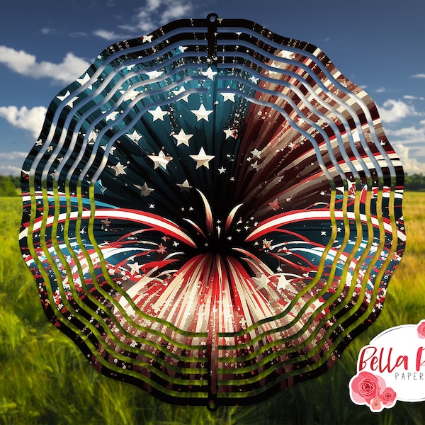 USA Fireworks Wind Spinner DIGITAL Design for Sublimation 10" x 10" Wind Spinner jpeg, Commercial Use Sublimation, 4th Of July Spinner png