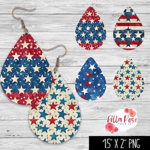 Boucles d'oreilles patriotiques rustiques du 4 juillet PNG, sublimation, pour Cricut, Americana png, boucle d'oreille PNG, patriotique, boucles d'oreilles Lot de 4 boucles d'oreilles