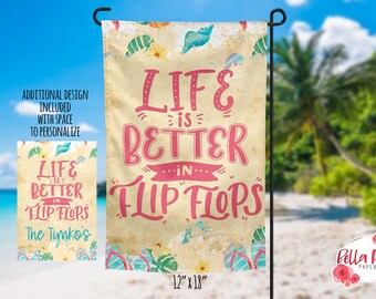 Life is In Flip Flops Coastal Garden Flag 12" x 18" DIGITAL Design for Sublimation, Garden Flag png, Commercial Use Sublimation, Beach