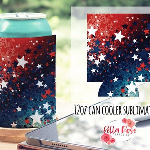 Patriotische Sterne Dosenkühler 12 Unzen Koozie Digitales Design für Sublimation, Dosenkühler PNG Kommerzielle Nutzung Sublimation, 4. Juli Americana