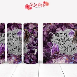 Kryształy i kawa 20oz Skinny Tumbler Wrap Cyfrowy projekt do sublimacji, Tumbler PNG, Zastosowanie komercyjne, Sublimacja, Witchy Tumbler