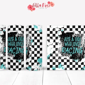 Just a Girl Who Loves Racing 20 Unzen Skinny Tumbler Digital Design für Sublimation, Tumbler Wrap, Sublimation, Dirt Track Racing Tumbler