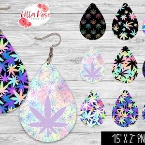 Rainbow Marijuana, Boucles d’oreilles Teardrop PNG, Sublimation, pour Cricut, Weed PNG, Boucle d’oreille PNG, Boucles d’oreilles feuille de marijuana Ensemble de 9 boucles d’oreilles