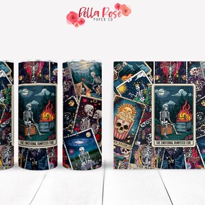 Carta de Tarô Dumpster Fire 20oz Skinny Tumbler Wrap Design Digital para Sublimação, Tumbler PNG, Uso Comercial, Sublimação, Witch Tumbler
