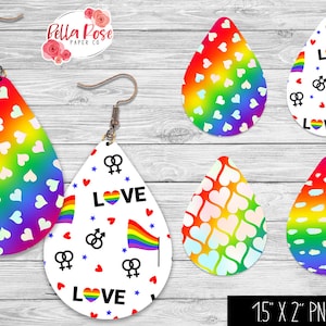 Boucles d'oreilles en forme de goutte d'eau PNG, sublimation, pour Cricut, LGBTQ+ Pride png, boucle d'oreille PNG, mois de la fierté, lot de 4 boucles d'oreilles
