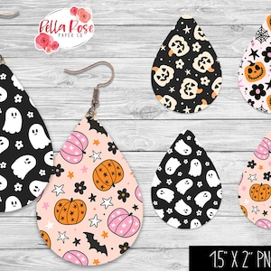 Brincos fofos de Halloween PNG, sublimação, para Cricut, abóbora, fantasma png, brinco PNG, Halloween assustador, conjunto de brincos de 4 brincos