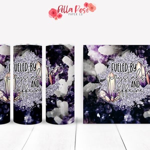 Kryształy i kofeina 20oz Skinny Tumbler Wrap Cyfrowy projekt do sublimacji, Tumbler PNG, Zastosowanie komercyjne, Sublimacja, Witchy Tumbler