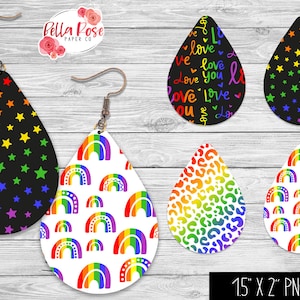 Boucles d'oreilles en forme de goutte d'eau PNG, sublimation, pour Cricut, LGBTQ+ Pride png, boucle d'oreille PNG, mois de la fierté, lot de 4 boucles d'oreilles