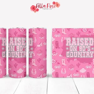 Vaso delgado de 20 oz, criado en la cultura country de los 90, diseño digital para sublimación, vaso PNG, uso comercial, sublimación, rosa, estilo country western PNG