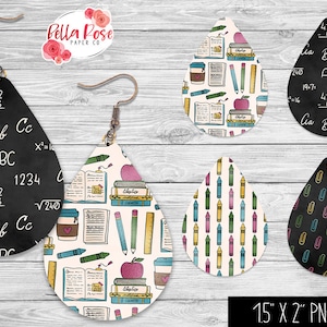 Boucles d'oreilles en forme de larme PNG, sublimation, pour Cricut, professeur PNG, boucle d'oreille PNG, cadeau professeur, boucles d'oreilles Lot de 4 boucles d'oreilles
