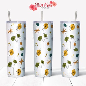 Mid Century Modern anni '60 20oz Skinny Tumbler Wrap Design digitale per sublimazione, Tumbler PNG, Sublimazione per uso commerciale, Retro Tumbler anni '60