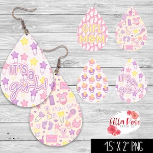 C'est une boucle d'oreille PNG, sublimation, pour Cricut, fille maman, boucle d'oreille bébé fille, sublimation cadeau baby shower, lot de 4 boucles d'oreilles