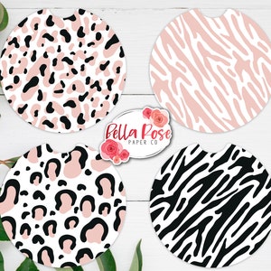Pink Animal Print Car Coasters Digital Design for Sublimation, Keychain PNG, Commercial Use, Sublimation, Keychains, Leopard Print Coaster