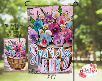 Spring is Here Floral Garden Flag 12" x 18" DIGITAL Design for Sublimation, Garden Flag PNG, Commercial Use Sublimation, Spring Flag