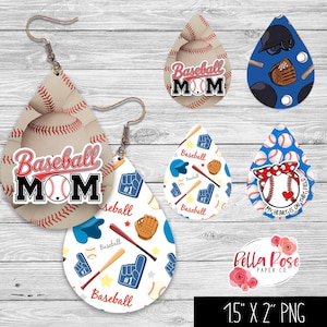 Orecchini Baseball Mom PNG, Sublimazione, per Cricut, Baseball, Orecchini Stagione Baseball, Sublimazione Sportiva Carina, Set di 4 Orecchini