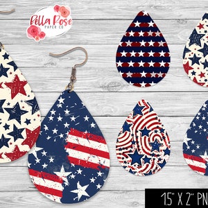 Orecchini patriottici del 4 luglio PNG, sublimazione, per Cricut, Americana png, orecchini PNG, patriottici, orecchini Set di 4 orecchini