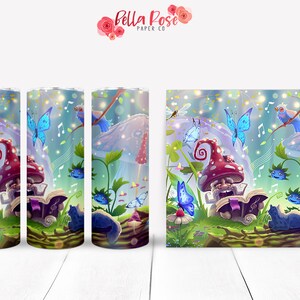 Mushroom Forest Psychedelic 20oz Skinny Tumbler Wrap Cyfrowy projekt do sublimacji, Tumbler PNG, Zastosowanie komercyjne, Sublimacja, Magic Tumbler