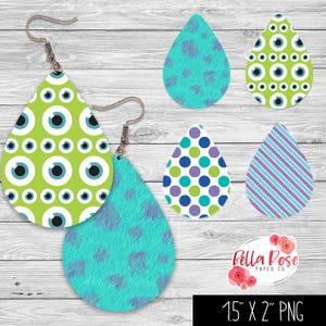 Boucle d'oreille monstres mignons PNG, sublimation, pour Cricut, monstre de dessin animé, boucle d'oreille de dessin animé mignon, sublimation de monstre, lot de 4 boucles d'oreilles