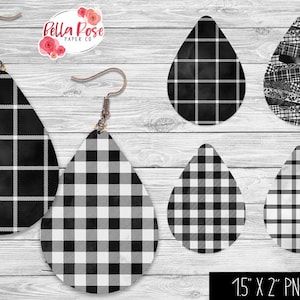 Buffalo Plaid Kolczyki PNG, Sublimacja, dla Cricut, Wesołych Świąt, Kolczyki świąteczne png, Sublimacja świąteczna, Zestaw 4 kolczyków
