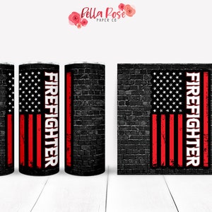 Firefighter Red Line Flag 20oz Skinny Tumbler Digital Design for Sublimation, Tumbler PNG, Commercial Use, Sublimation Design, Tumbler Wrap
