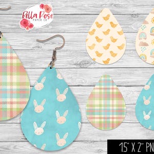 Boucle d'oreille printemps lapin PNG, sublimation, pour Cricut, Pâques, boucle d'oreille printemps lapin de Pâques, sublimation printanière mignonne, lot de 4 boucles d'oreilles