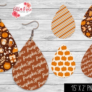 Orecchini autunnali Pumpkin Spice PNG, Sublimazione, per Cricut, Ringraziamento, Orecchini a zucca png, Sublimazione autunnale, Set di 4 orecchini