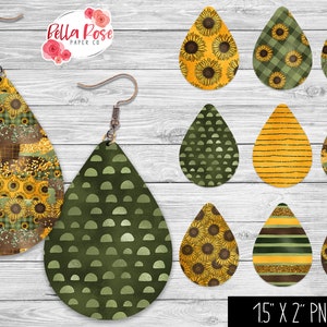Tournesol, Boucles d’oreilles Teardrop PNG, Sublimation, pour Cricut, Boucle d’oreille tournesol PNG, Boucles d’oreilles tournesol d’été Ensemble de 9 boucles d’oreilles