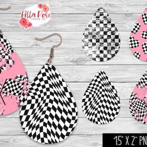 May include: Set of six 1.5 inch by 2 inch digital printable images of checkerboard patterns in black and white with pink accents. The patterns include a checkered heart design, a checkered swirl design, a checkered flag design, and a checkered grunge design.