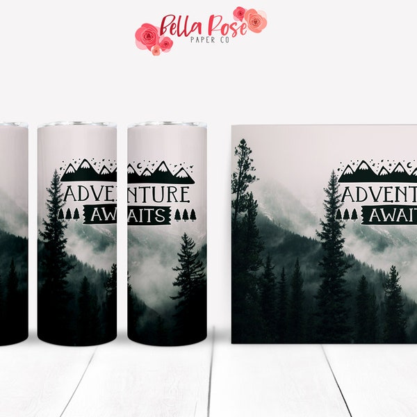 Adventure Awaits 20oz Skinny Tumbler Digital Design for Sublimation, Tumbler PNG, Commercial Use, Sublimation Design, Gatlinburg PNG