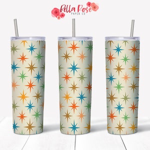 Mid Century Modern 60s 20oz Skinny Tumbler Wrap Cyfrowy projekt do sublimacji, Tumbler PNG, Komercyjne zastosowanie sublimacji, Retro Tumbler 60s