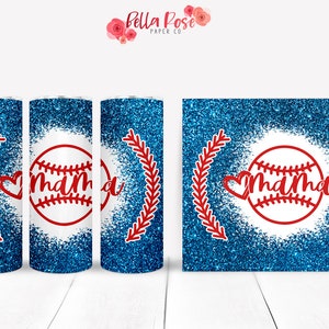 Baseball Mama Glitter 20oz Skinny Tumbler Wrap Design digitale per sublimazione, Tumbler PNG uso commerciale sublimazione, Baseball Mama Tumbler