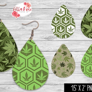 Marijuana verte, boucles d'oreilles en forme de larme PNG, sublimation, pour Cricut, mauvaise herbe PNG, boucle d'oreille PNG, boucles d'oreilles feuille de marijuana lot de 4 boucles d'oreilles