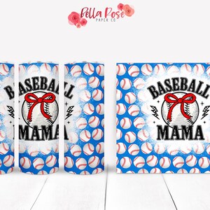 Baseball Mama 20oz Skinny Tumbler Wrap Cyfrowy projekt do sublimacji, Tumbler PNG, Komercyjne zastosowanie sublimacji, Sports Mom Tumbler