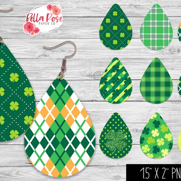 St Patrick's Day, Teardrop Earrings PNG, Sublimation, for Cricut, St Patty's PNG, Earring PNG, St Patrick's Day Earrings Set of 9 Earrings