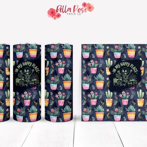 W moim szczęśliwym miejscu Rośliny domowe 20oz Skinny Tumbler Projekt cyfrowy do sublimacji, Tumbler PNG, Zastosowanie komercyjne, Sublimacja, Plant Tumbler