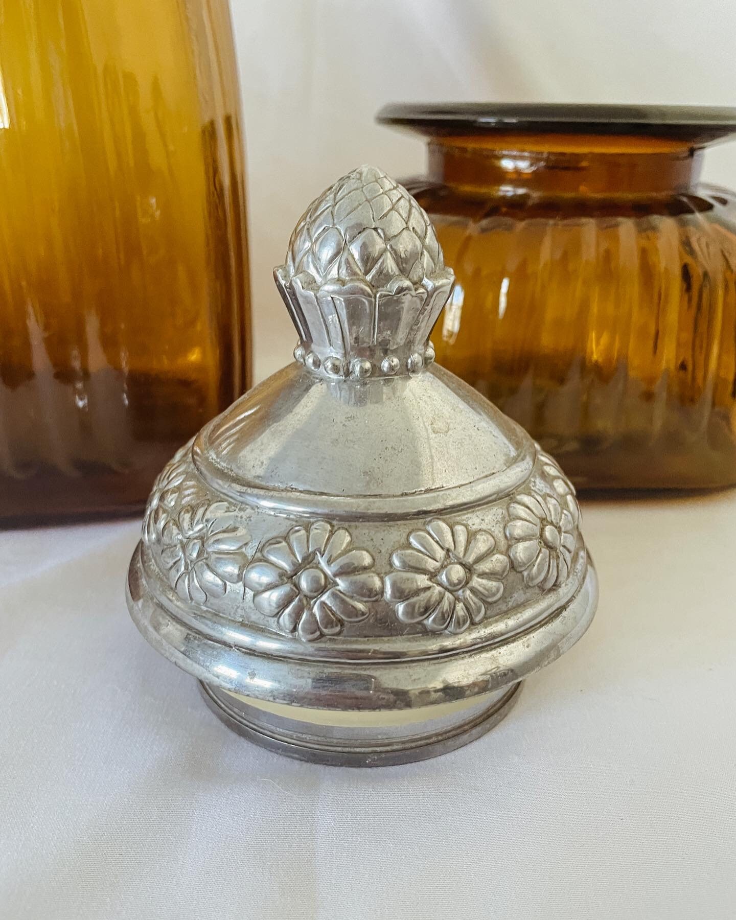 Vintage Amber Glass Canister Set With Pewter Sealed Lids Etsy