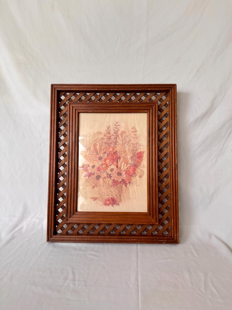 Vintage HOMCO Wood Lattice Frame Floral Print - Etsy